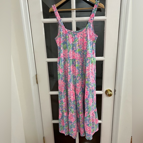 Lilly Pulitzer Loro Midi Tiered Dress - Size L - Blue Peri Sunrise Bay - Picture 6 of 12